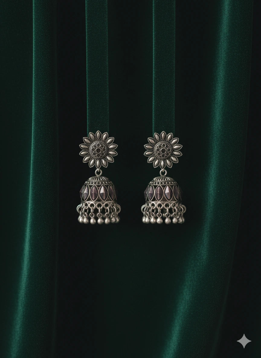 Aakriti Oxidized Silver Jhumka Earrings by Shinora – handcrafted ethnic jewelry for women with timeless elegance from Shinora